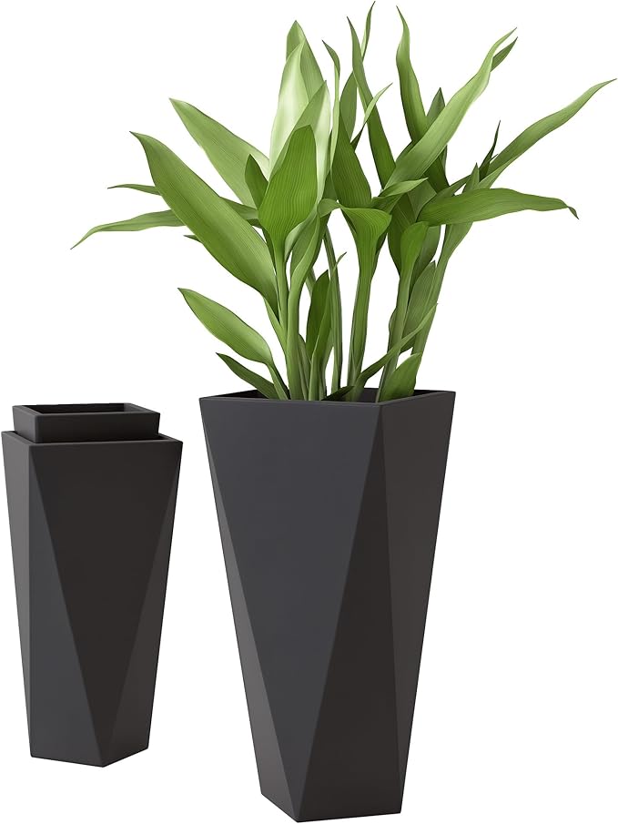 Outsunny Set of 3 Tall Planters, 28.75", 24.5", 20.5", MgO Indoor Outdoor Planters with Drainage Holes, Stackable Flower Pots for Garden, Patio, Balcony, Front Door, Black