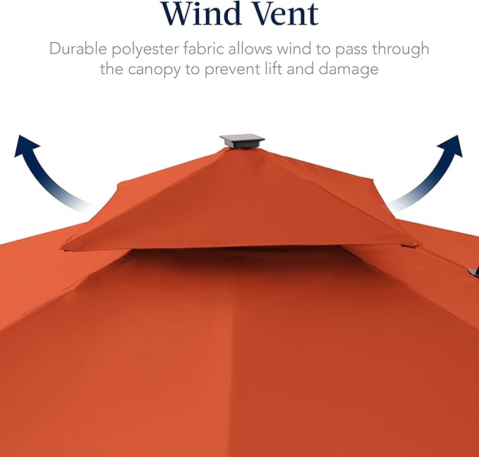 Best Choice Products 12x12ft LED Cantilever Patio Umbrella w/Base Included & 360° Rotation, Large Solar Offset Hanging Outdoor Sun Shade for Deck, Backyard Table w/Stand & Lights – Rust