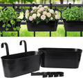 vensovo 16 Inch Railing Planter for Outdoor Plants - 3 Pack Large Metal Balcony Hanging Planters with Detachable Hooks and Drain Holes Oval Box Rail Pots for Home Garden Fence, Black