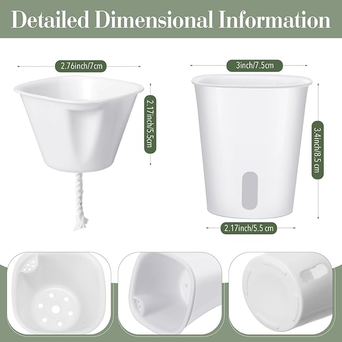 50 Pcs 3 Inch Self Watering Pots Self Watering Planters for Indoor Planters Plastic Garden Flower Pots with Level Indicator Vents for Herbs