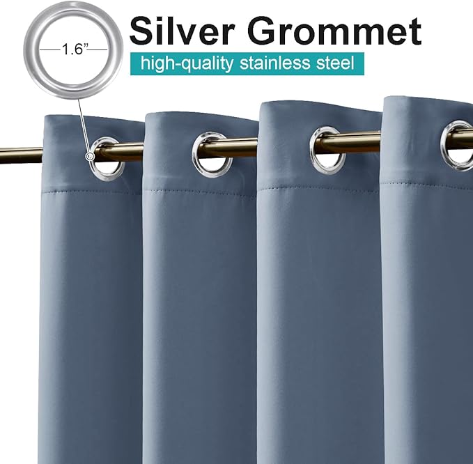 NICETOWN Outdoor Curtainch for Patio Waterproof 120 inch Wide, Thermal Insulated Rustproof Grommet UV Blocking Cabana Curtainch & Drape, Privacy Safe Shade for Pergola, Stone Blue, 1 PC, 84-Inch Long