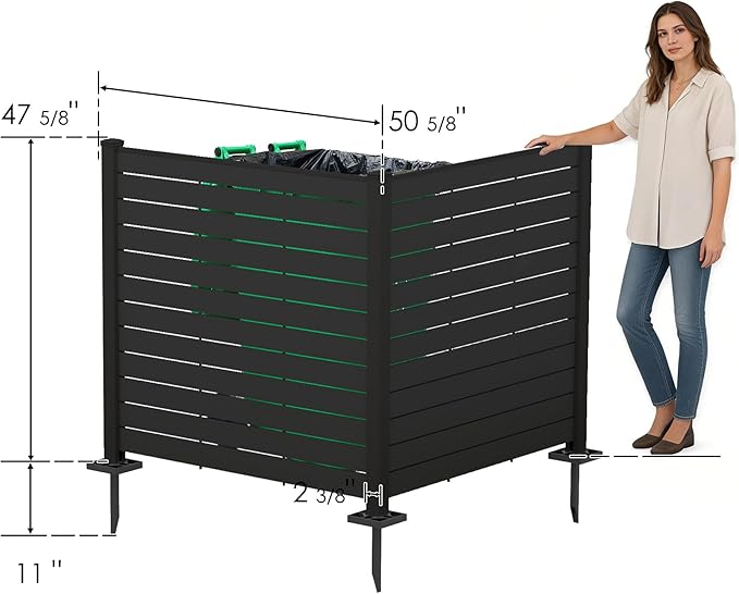 Kozyard 50" W x 48" H Outdoor Privacy Screens Aluminum Post, Air Conditioner Fence Panels, Pool Equipment Enclosure, Trash Can Screens Fence Kit for Outside Backyard Patio(Black/2Panels)