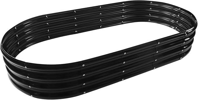 6X3X1 FT Oval Galvanized Metal Garden Raised Bed/Plant Box for Planting,36 Inches Diameter Iron Fire Pit Ring,Small Animal Fence-3 in 1 Modular Design in Black (Black, 72X36X11.5 Inches)
