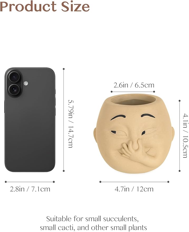 Funny Bathroom Planter Decor: Quirky Holding Nose Plant Pot Indoor for Bathroom Counter - Succulent Pot with Drainage - Unique Face Planter for Guest Bath room Counter Shelf Toilet Decoration