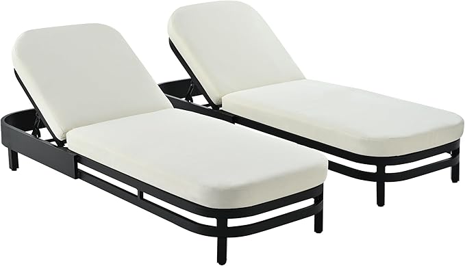 LUMISOL Outdoor Lounge Chair Set of 2, Modern Aluminum Chaise Loungers with Premium Cushions, 5-Level Reclining Chairs for Patio, Poolside, Garden, Beige Cushions