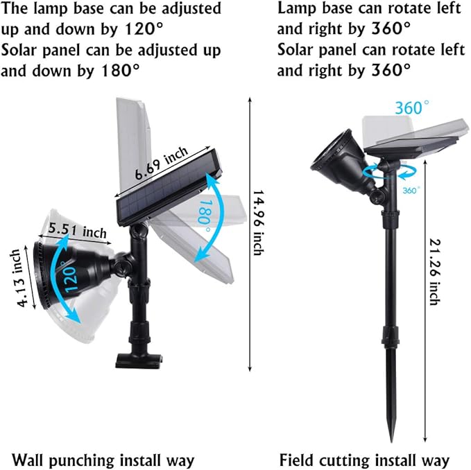 Solar Spotlights Outdoor 18 LED 300 Lumens Waterproof Adjustable Wall Light for Patio Garden Driveway (2 Pack)