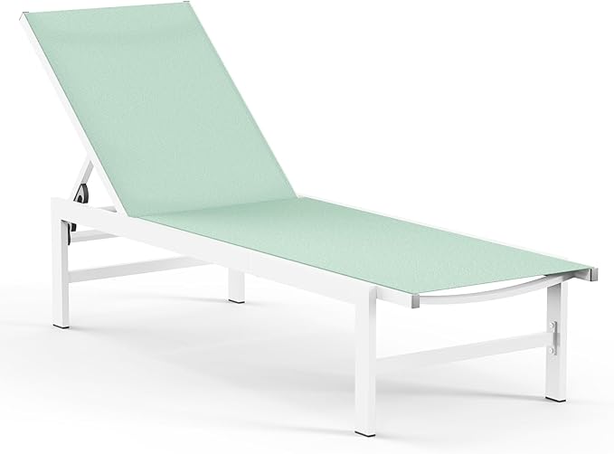 Outdoor Lounge Chair for Pool, Aluminum Chaise Lounge Chairs with 5-Position Recliner, Patio Lounge Chair for Backyard, Poolside, Deck, Lawn (LightGreen)