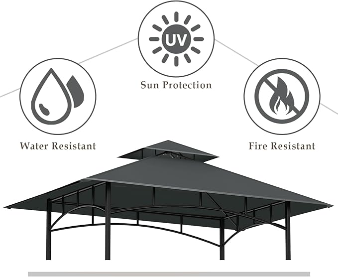 Grill Gazebo Replacement Top, 5 * 8 Outdoor BBQ Top Cover, Double Layer BBQ Gazebo Top Canopy for Model #L-GG001PST-F(Dark Gray)