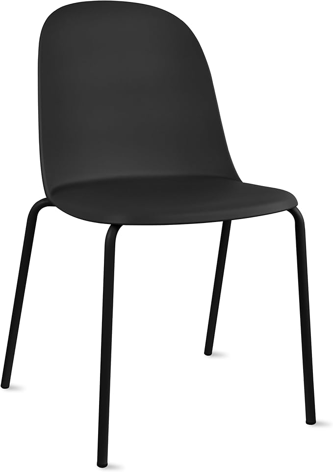 2xhome Modern Stackable Armless Dining Chair, Plastic Shell Seat with Metal Legs for Indoor Outdoor Home Kitchen Patio Cafe, Black