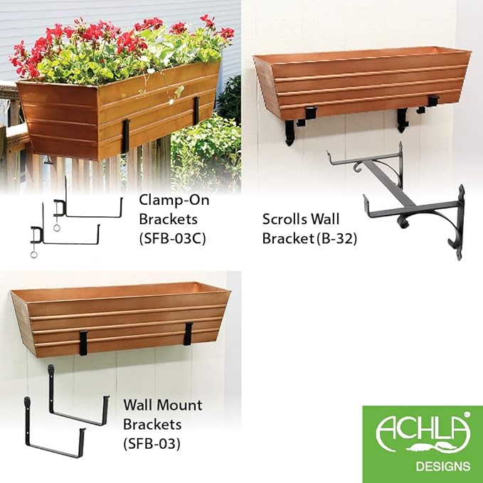 Achla Designs C-21C Plated Flower Box, Window Flowerbox Planter, Large, Copper