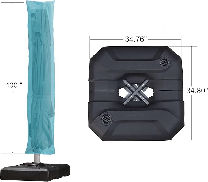 PURPLE LEAF 10'×10' Patio Umbrella with Base and Cover Outdoor Umbrella Large Cantilever Windproof Offset Heavy Duty Sun Umbrella for Garden Deck Pool Patio Turquoise Blue