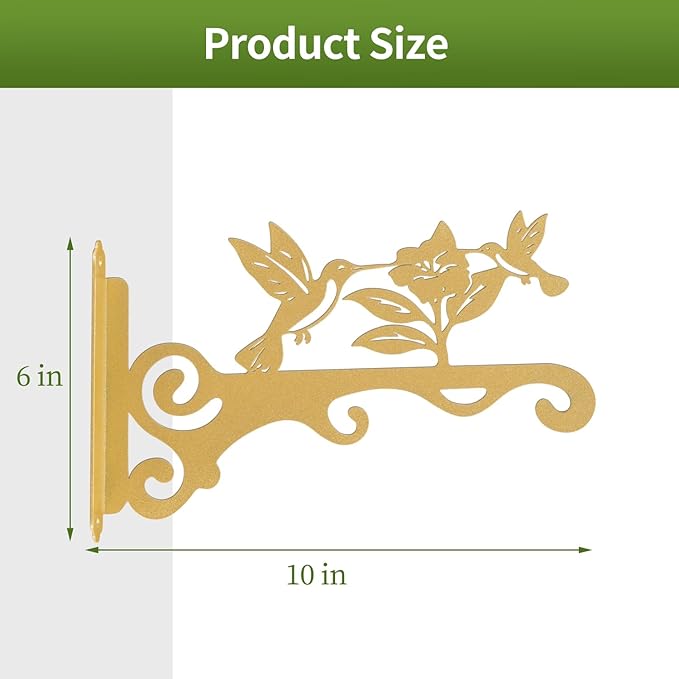 Elegant Bird Pattern Wall Hooks - 10/12/14 Inch Metal Plant Hangers for Indoor & Outdoor - Rust-Resistant Bracket for Plants, Feeders, Chimes, Lanterns (4, White, 10 inch)