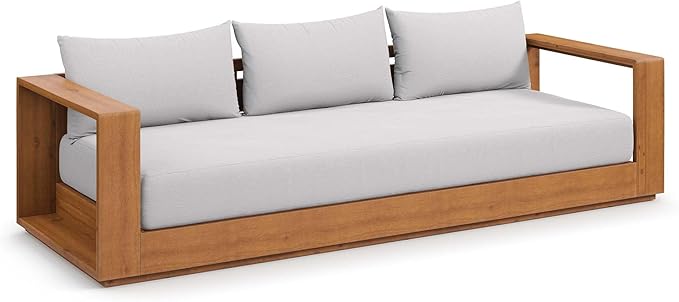 Modway Tahoe Acacia Wood Outdoor Patio Sofa in Natural Light Gray with Weather-Resistant Cushions - Ideal as a Porch Couch or Sunroom Sofa