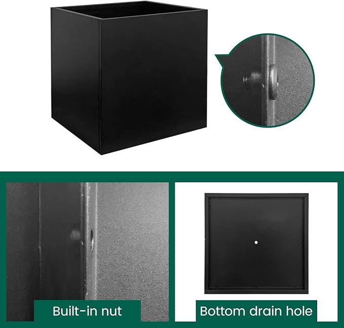 Galvanized Steel Planter Box Black Metal Planter 20Inch Large Square Indoor Outdoor Planters Cube Steel Heavy Duty Flower Pot Powder Coating Modern Commercial Residential for Patio, Deck, Yard, Garden