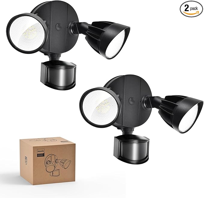 Philips 44W 4200 lm Motion Sensor LED Security Light Outdoor w/PIR, 5000K Daylight Flood Light, Waterproof, Dusk to Dawn, 2 Heads, 4 Modes(2 Packs)
