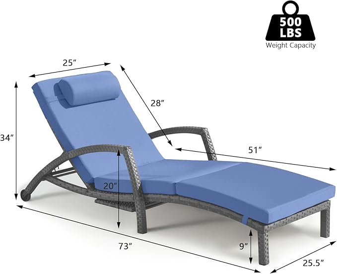 Chaise Lounge Chairs Outdoor Set of 4, Comfy Outside Wicker Patio Pool Lounge Chair w/ 5 Adjustable Back Angle, Cup Holder, Thicken Cushion
