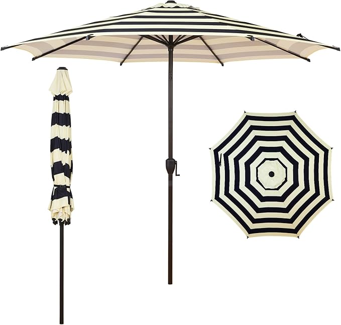 Abba Patio 9FT Lyon Outdoor Patio Umbrella Outdoor Table Umbrella with Push Button Tilt and Crank Market Umbrella 8 Sturdy Ribs UV Protection Waterproof for Garden Deck Backyard Pool, Black & Ivory