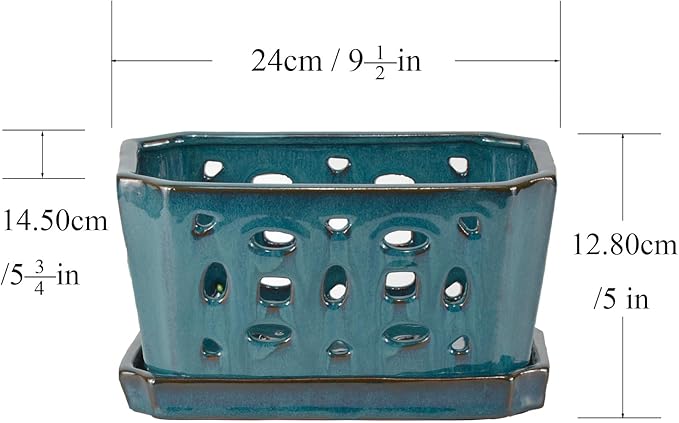 W&W Orchid Pot with Holes and Saucer for Repotting, Teal, 9.7 Inches