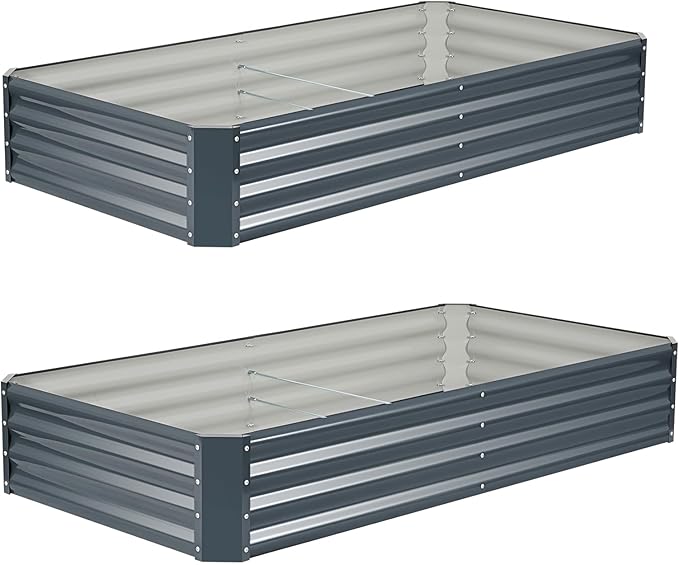 ZORMY 2Pack 6×3×1ft Galvanized Raised Garden Bed Kit, Metal Planter Boxes Outdoor, Large Raised Beds for Vegetables, Fruits, and Flowers - Grey