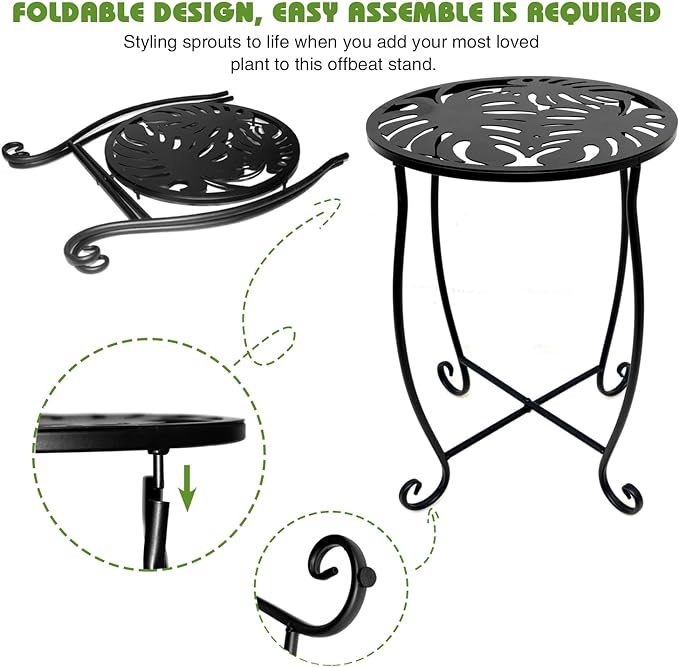 Fashion&cool Side Tables for Small Space, Metal Outdoor Indoor Round Side Table, Small End Table Pool Chair Side Table for Patio Yard Porch Balcony Garden Bedside Plant Stand