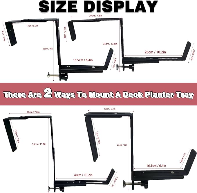 Window Box Brackets for Railing Adjustable Planter Box Brackets Flower Box Brackets for Railings Deck Bird Feeder Hanger for Railing Heavy Duty Bracket for Windowsills, Garden, Fences and Balcony