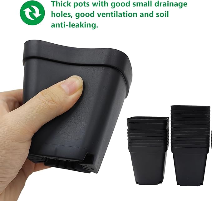 Square Nursery Pots 2.7 Inch, Seed Starting Pot with Drainage Small Plastic Plant Pots Flower Planter (Black 1200pcs, 2.7" 1200P)