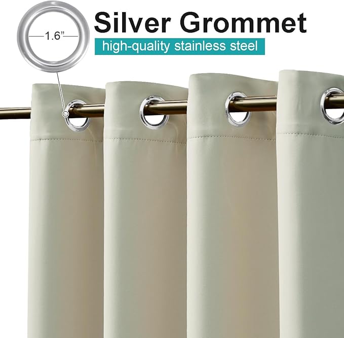 NICETOWN 2 Panels Beige Outdoor Curtains for Patio Waterproof, Rustproof Grommet Thermal Insulated Room Darkening Indoor Outdoor Curtains Window Treatments for Pergola/Gazebo, W52 x L72