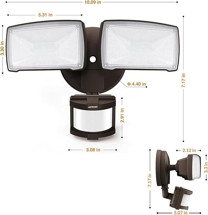 LEPOWER 30W LED Security Lights Motion Sensor Light Outdoor, 3200LM Motion Security Light, 5500K, IP65 Waterproof, 2 Head Motion Detector Flood Light for Garage, Yard, Porch, Brown (NOT Solar Powered)