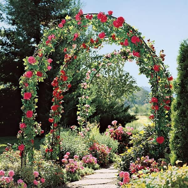 Garden Arch Trellis Metal Garden Arbor for Various Climbing Plant, Wedding Arches for Ceremony Decoration Outdoor Lawn Backyard, 7'8" H x 4'5" W, Dark Green