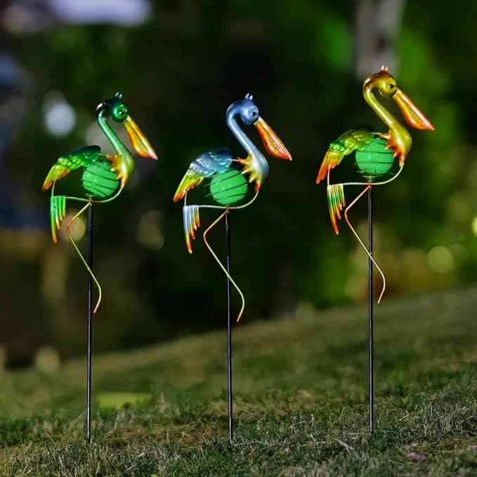 3Pcs Pelican Decorative Garden Stakes, 56.5''H Waterproof Glow in The Dark Metal Yard Decor,Luminous Spring Decorative Garden Stakes for Lawn Patio Pathway