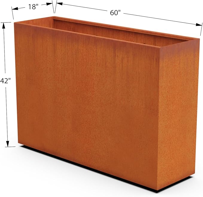 Plantercraft Corten Steel Planters | 60x18x42 Large Rectangular Planters for Outdoor Plants – Extra Large Outdoor Planter Box for Privacy Screen, Patio & Deck | Heavy Duty Metal Planter Rectangle
