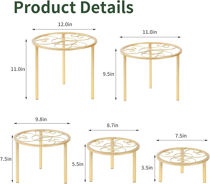 5-piece set of metal plant potted flower racks, heavy-duty flower pot plant racks of different sizes, iron flower racks, suitable for indoor and outdoor home decoration (Black) (5, White)