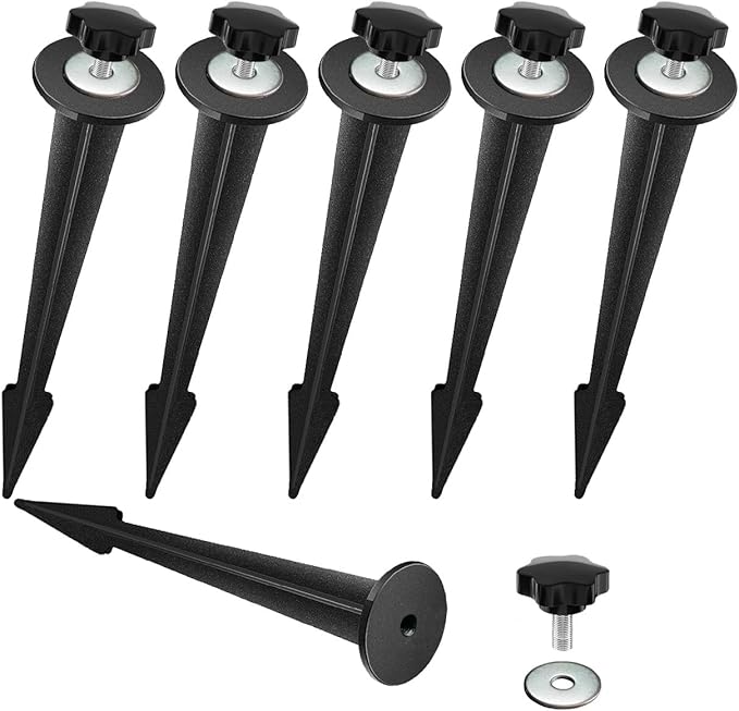 Replacement Stakes for Flood Lights,6.3in Aluminum Metal Ground Stake with Tool-Free Star Knobs Handle Thread Screw M5 for Outdoor Solar Spot Lights Garden Yard Path Walkway Lawn(6Pack)