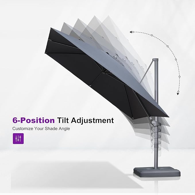 PURPLE LEAF Patio Umbrella 9' X 9' Rectangle Cantilever Umbrella Large Aluminum Outdoor Umbrellas with 360-degree Rotation & UPF40+ Premium Fabric for Deck Pool Garden Yard, Ocean Slate