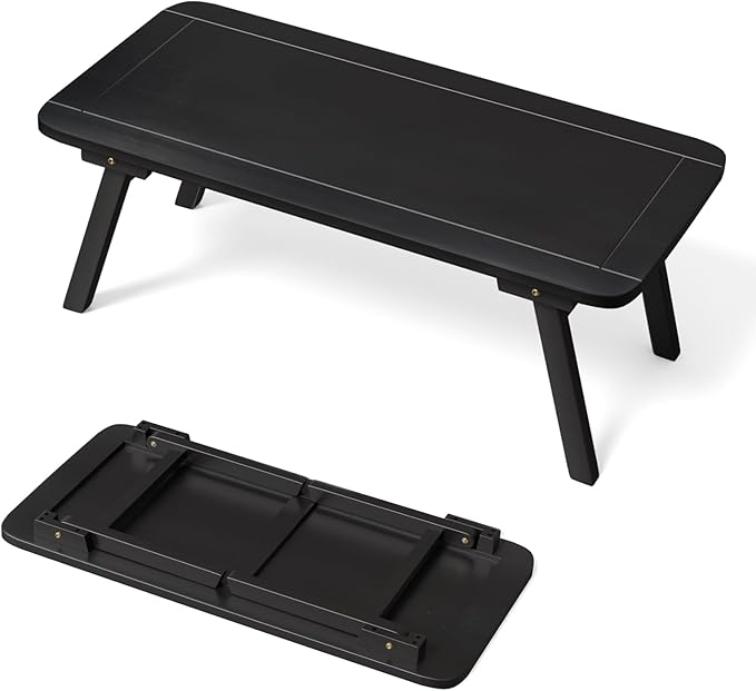 VINGLI Outdoor Folding Coffee Table, Natural Poplar Wood Patio Coffee Table, No Assembly Required, Ideal for Balcony, Porch, and Living Room, Oval, Black