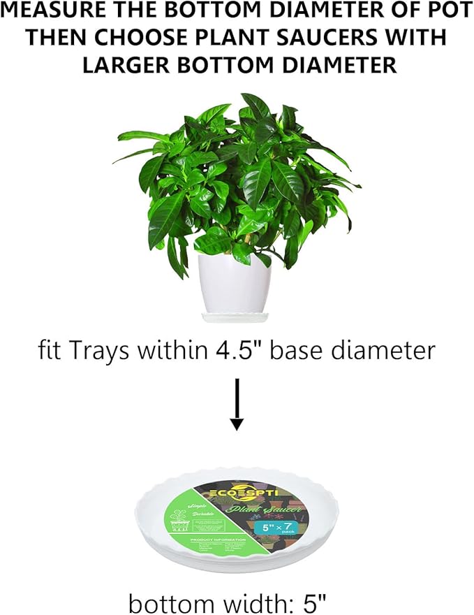 Plant Saucer, 7 Pack 5 Inch Durable Plastic Plant Tray, White Round Plant Pot Saucers, Drip Tray for Indoor and Outdoor Garden