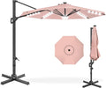 Best Choice Products 10ft Solar LED Cantilever Patio Umbrella, 360-Degree Rotation Hanging Offset Market Outdoor Sun Shade for Backyard, Deck, Poolside w/Lights, Easy Tilt, Cross Base
