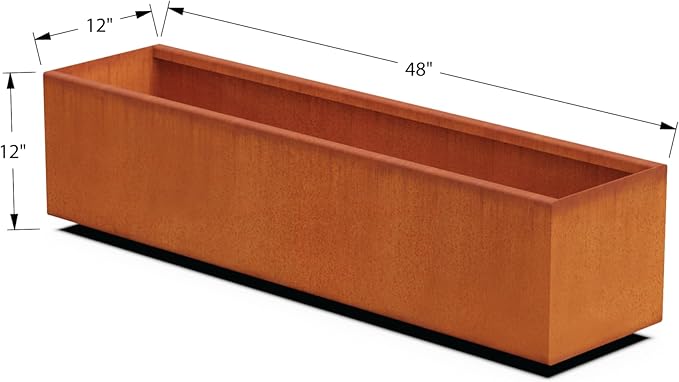 Plantercraft Large Rectangular Planters for Outdoor Plants - 48x12 Inch Corten Steel Planter Box for Patios, Decks & Garden Edging | Heavy Duty Metal Outdoor Planter, Fully Assembled