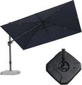 PURPLE LEAF 11.5' X 8.2' Tilting Patio Umbrella with Base Outdoor Cantilever Swivel Rectangle Umbrella Aluminum Offset Umbrella with 360-degree Rotation for Garden Deck Pool Patio Grey