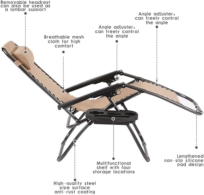 Set of 2 Zero Gravity Chairs Lounge Chair with Pillow and Cup Holder Patio Outdoor Adjustable Dining Reclining Folding Chairs for Deck Patio Beach Yard
