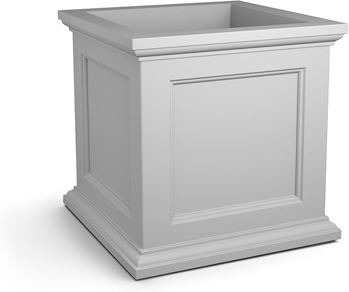 Mayne Fairfield 28-Inch Square Planter – Weather-Resistant Planter for Flowers – Durable Indoor/Outdoor Design for Commerical, Patio, Porch, or Entryway, White