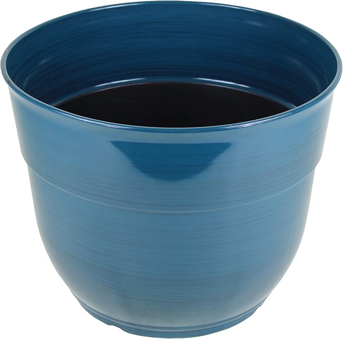 Garden Elements Indoor/Outdoor Glazed Brushed Happy Plastic Planter, Large, Dark Teal, 15" (Pack of 2)