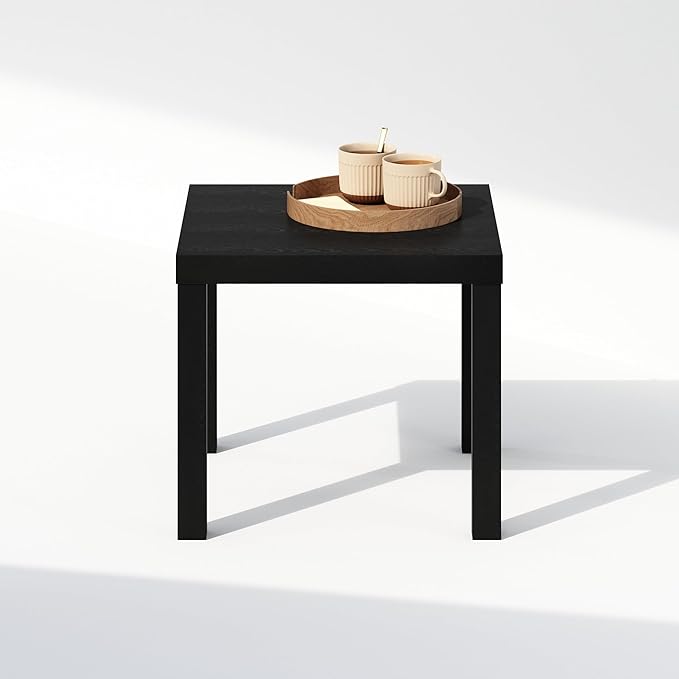 Furinno Classic Coffee Table, Square Modern Coffee Table with Triple Thick Tabletop, Simple Side Table with 4 Legs, for Living Room, Bedroom, Home Office, Black