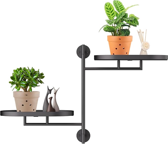 Rotating Window Shelves for Multiple Plants Indoor,2-tier Metal Corner Black Plant Stand Holder Floating Hanger Shelf for Wall，Windows Sill Gifts for Planter Lover to Enhance Home Decor