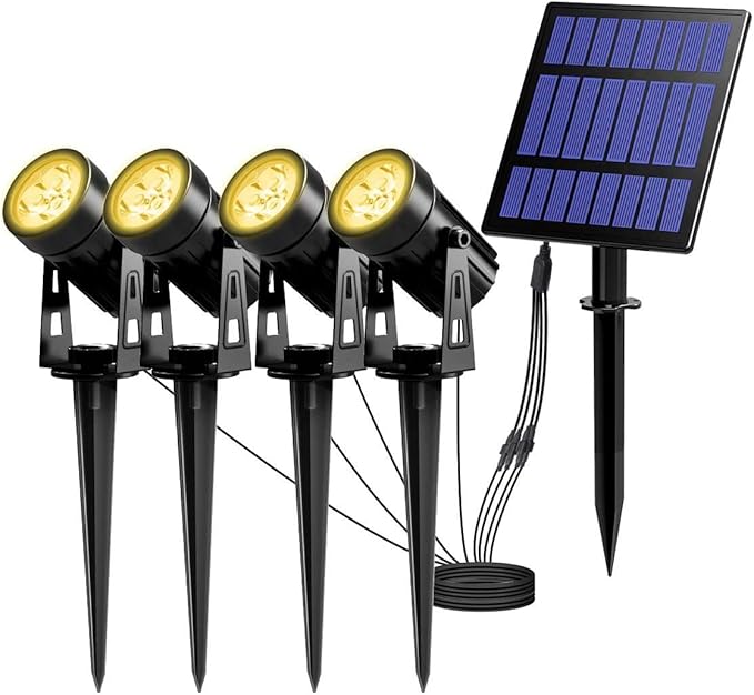 T-SUN Solar Spotlights, 4-in-1 Solar Landscape Spot Lights Outdoor Waterproof Auto ON/Off 5W Separate Solar Panel LED Lights, Solar Lights for Garden, Yard, Driveway, Pool Area(Warm White-3000K)