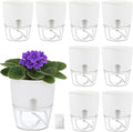 Planterhoma 8 Pack Self Watering Pots for Indoor Plants, 4 Inch Plant Pot Plastic Self Watering Planter for Orchid, African Violet, Small Clear Flower Pots with Drainage Holes and Wicking Rope, White