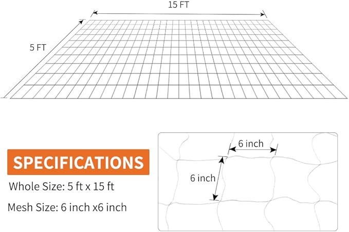 Tcamp Heavy-Duty Polyester Plant Trellis Netting 5 x 15ft (1 Pack) (5 Ft X 15 Ft)