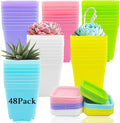 Haawooky 48 PCS 3 Inch Colorful Plastic Plant Pot,Plastic Square Nursery Pots,Seedling Nursery Pots with Saucers for Garden,Home,Office,Balcony Decor,Garden Gifts