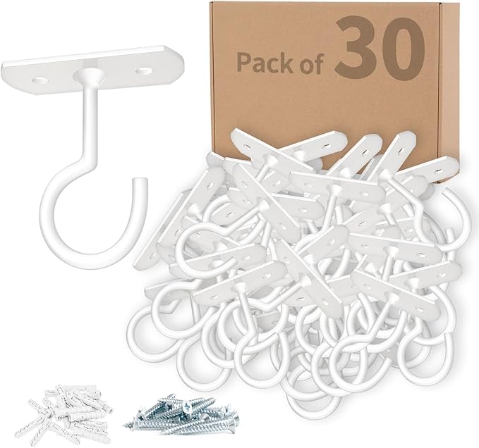 30Pack Ceiling Hooks Bulk for Hanging Plants 2.5in White