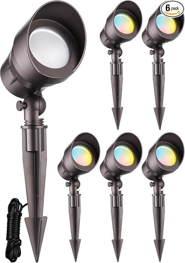 LEONLITE 5CCT Low Voltage LED Landscape Spotlight, Update 1800K2700K3000K4000K5000K Selectable, 5W 12V Pathway Lights Outdoor, CRI90, Aluminum Spot Lights for Garden, ETL, IP65 Waterproof, Pack of 6